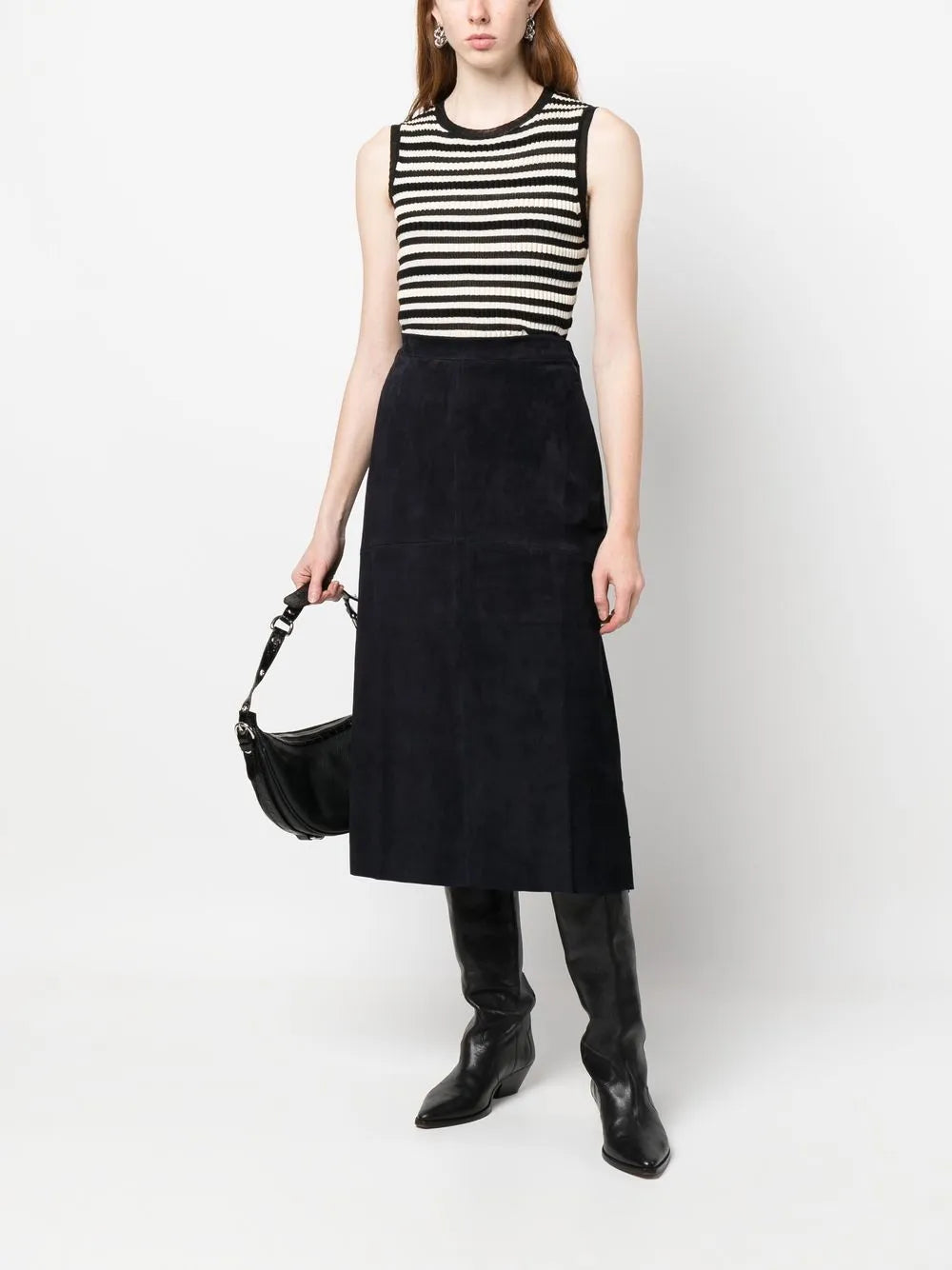 High-Waisted Suede Midi Skirt