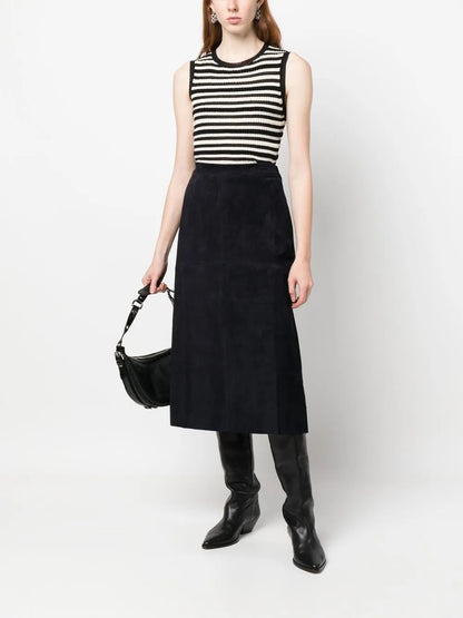 High-Waisted Suede Midi Skirt