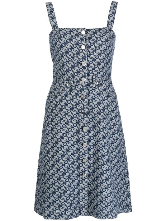 Jacquard-Logo Denim Dress