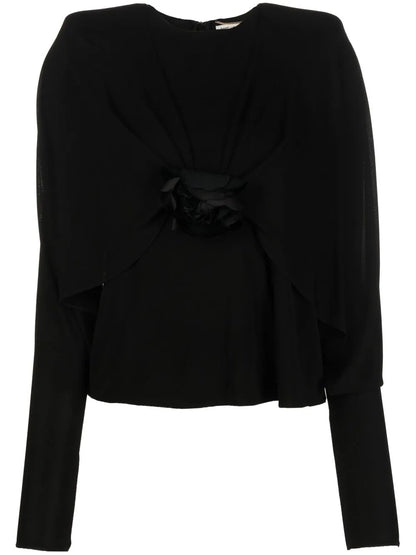 Flower Crepe Long-Sleeve Top