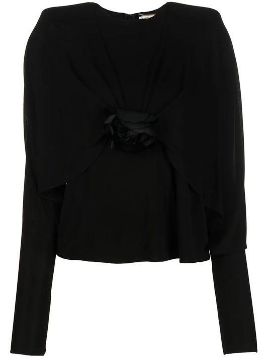 Flower Crepe Long-Sleeve Top