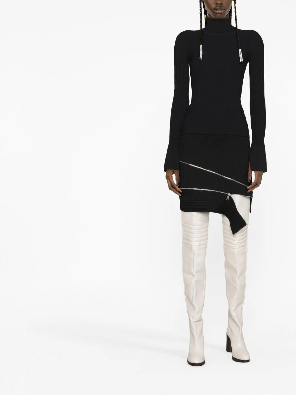 Zip-Detail Knitted Skirt