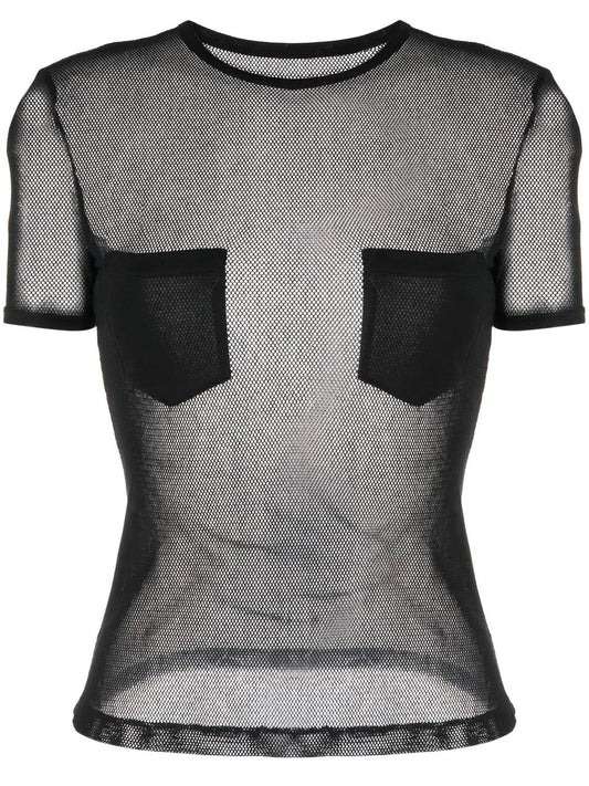 Pocket-Detail Mesh Cotton T-Shirt