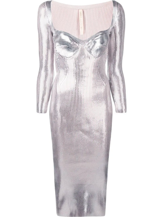Helen Metallic Sweetheart-Neck Dress