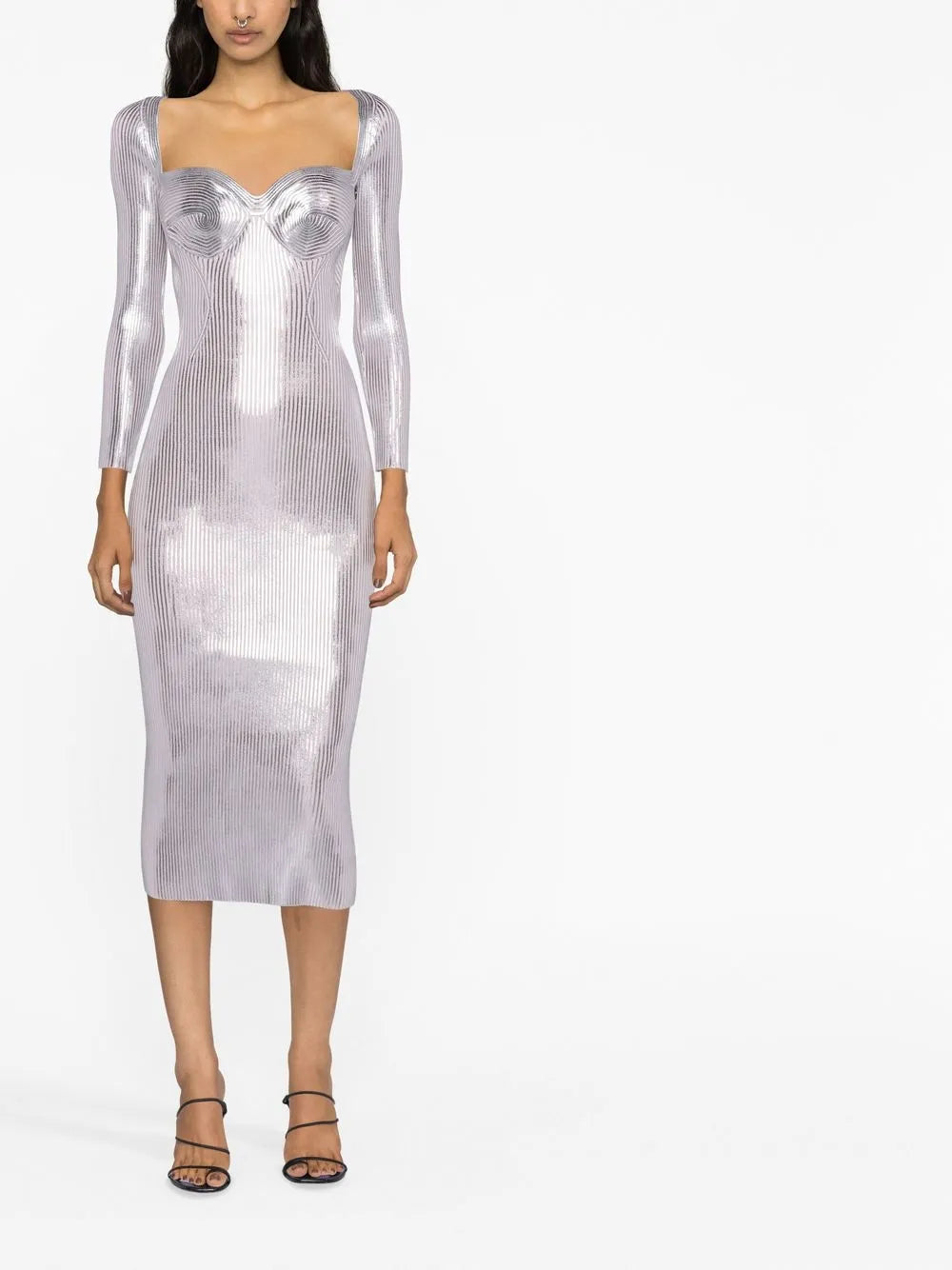 Helen Metallic Sweetheart-Neck Dress