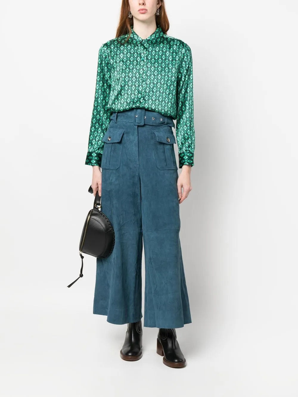 Wide-Leg Suede Trousers