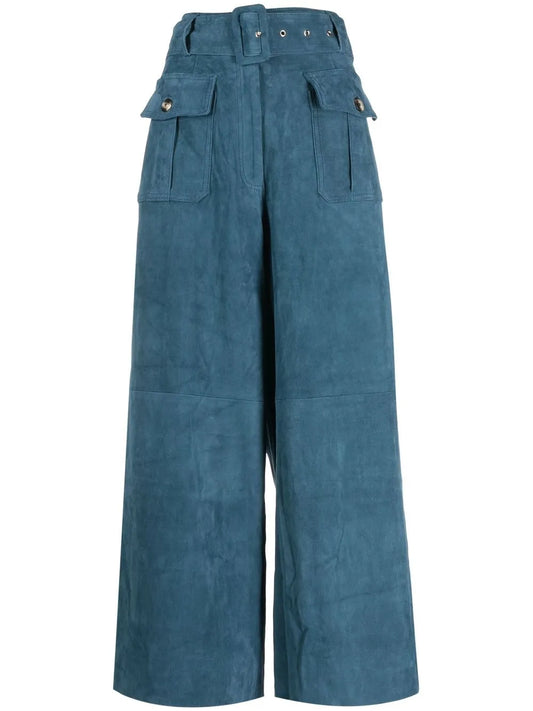 Wide-Leg Suede Trousers