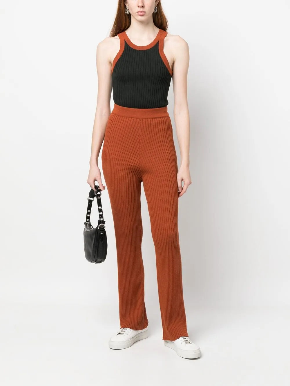 Ribbed-Knit Flared Trousers