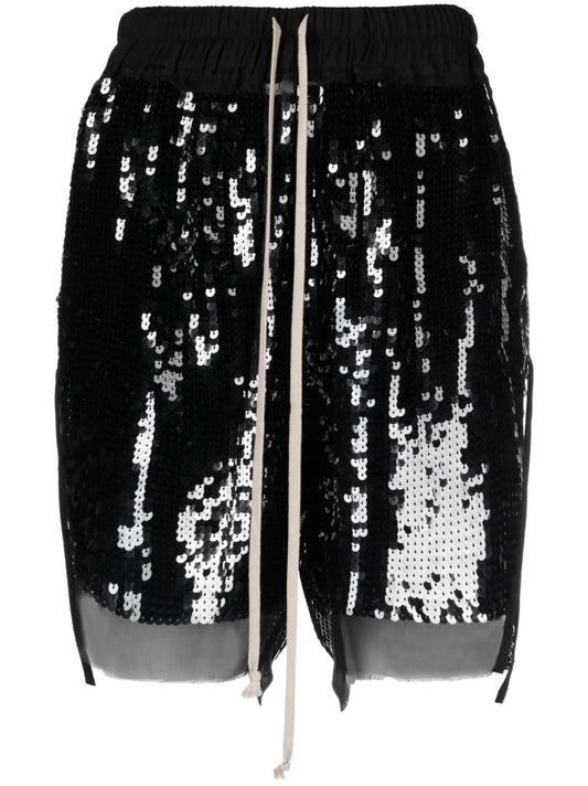 Sequin-Embellished Track Shorts