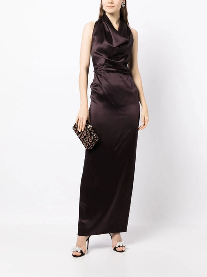 Convertible Halterneck Satin Maxi Dress