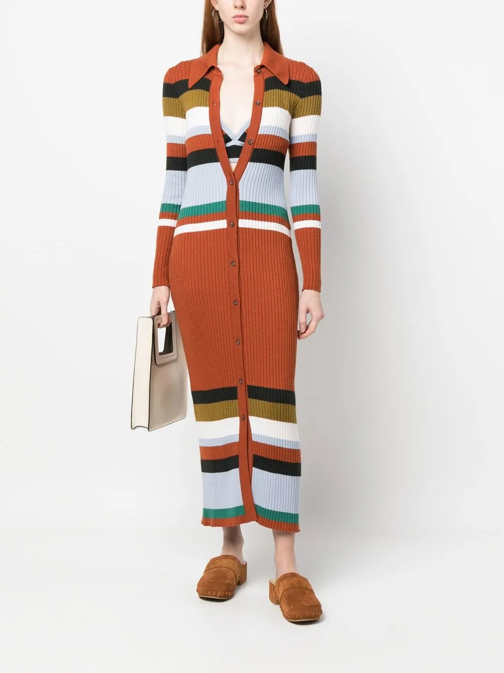 Striped Ribbed-Knit Dress