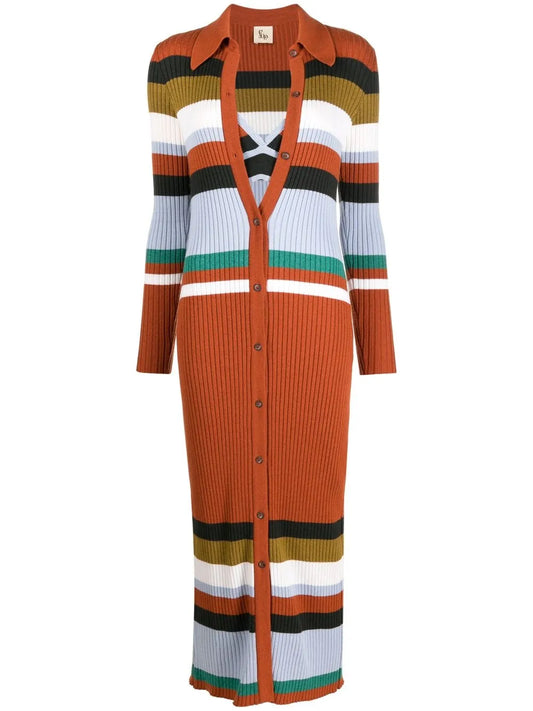 Striped Ribbed-Knit Dress