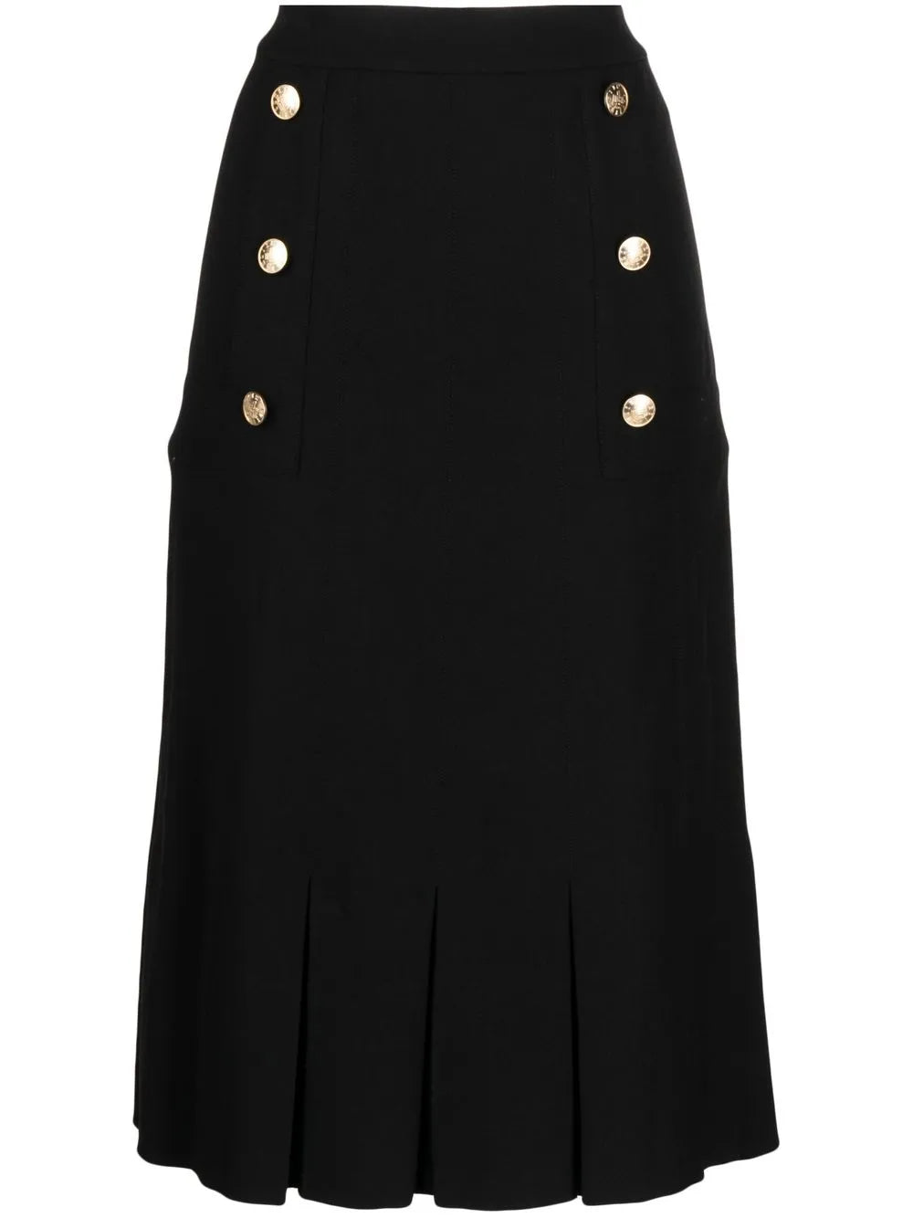 Button-Embellished Pleated Midi Skirt