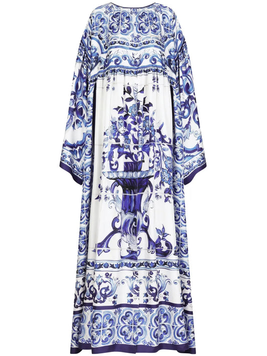 Majolica-Print Silk Dress