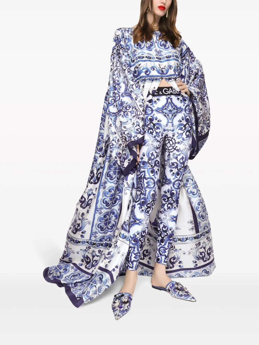 Majolica-Print Silk Dress