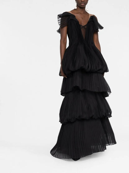 Pleated Tiered Gown