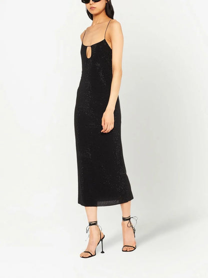 Rhinestone-Embellished Georgette Dress
