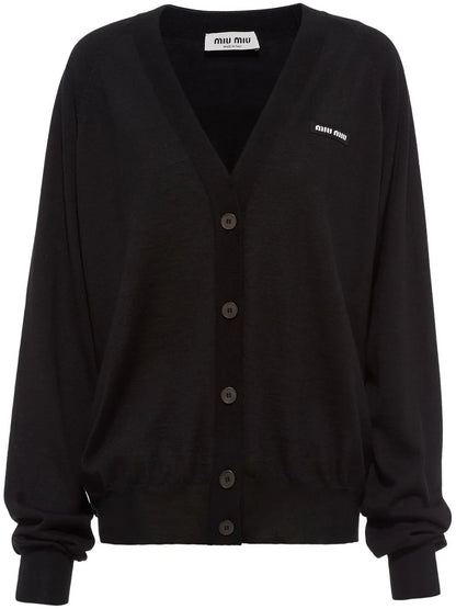 Fine-Knit Logo-Patch Cardigan