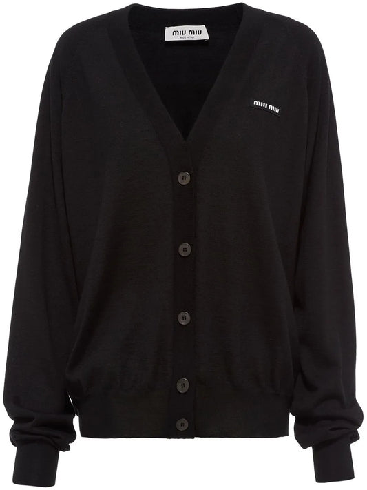 Fine-Knit Logo-Patch Cardigan