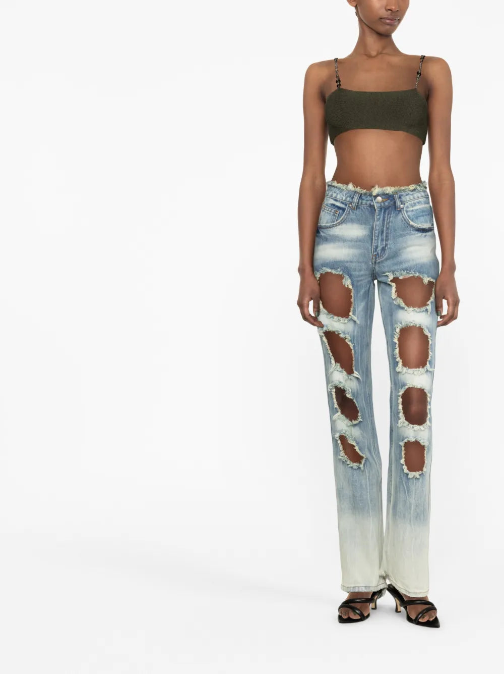 Distressed-Effect Straight-Leg Jeans