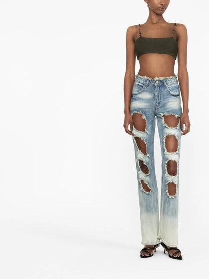 Distressed-Effect Straight-Leg Jeans