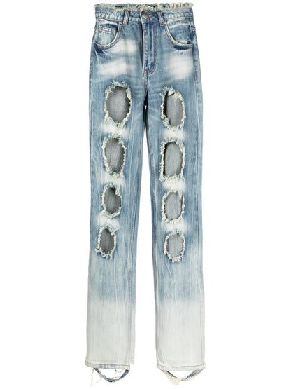 Distressed-Effect Straight-Leg Jeans