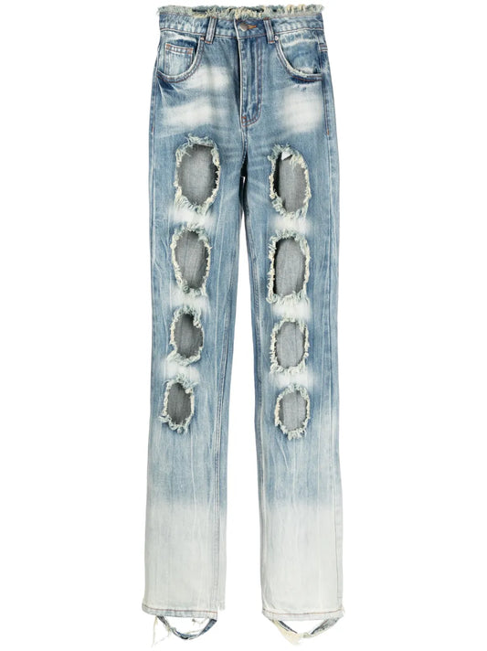 Distressed-Effect Straight-Leg Jeans
