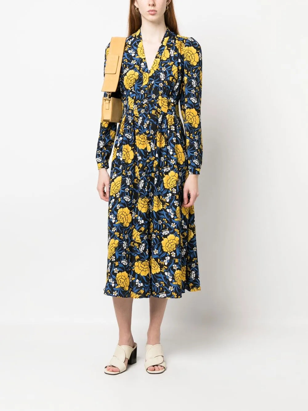 Floral Print V-Neck Midi Dress