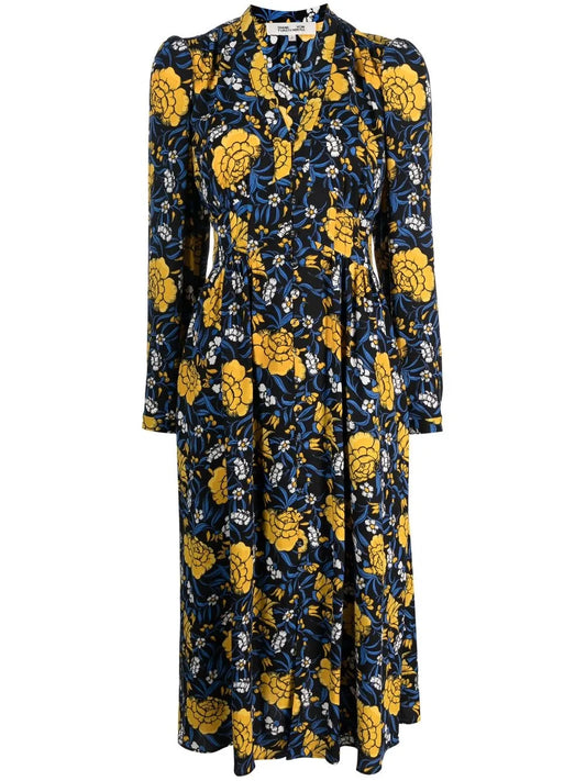 Floral Print V-Neck Midi Dress