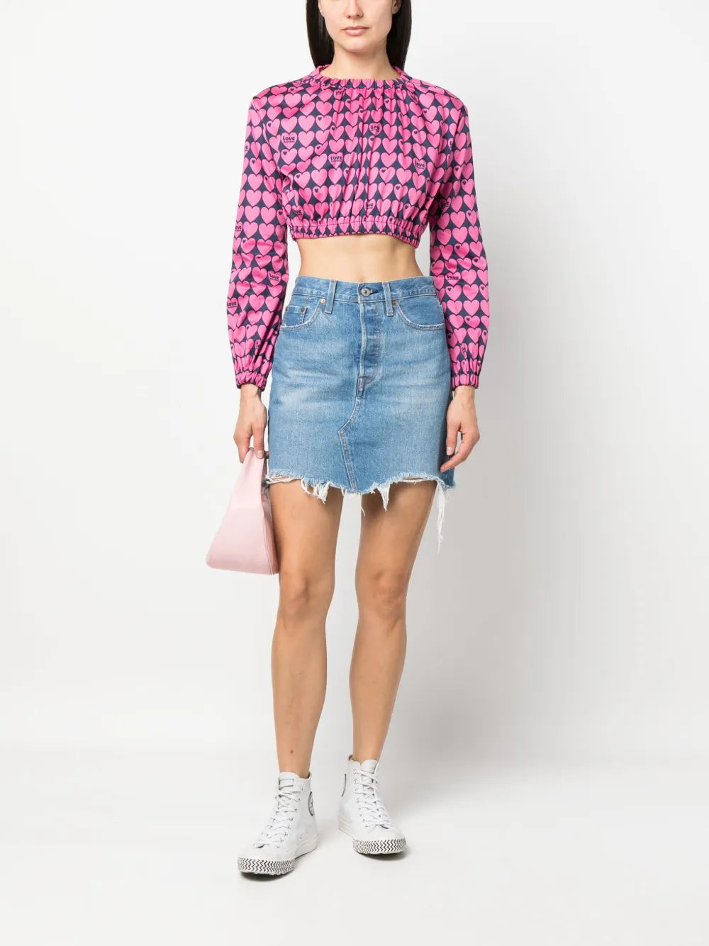 Heart-Print Cropped Blouse