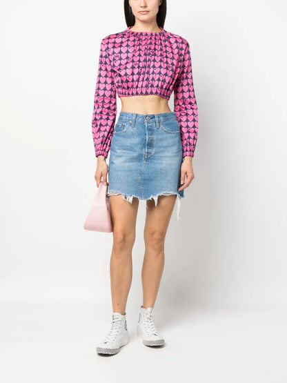 Heart-Print Cropped Blouse