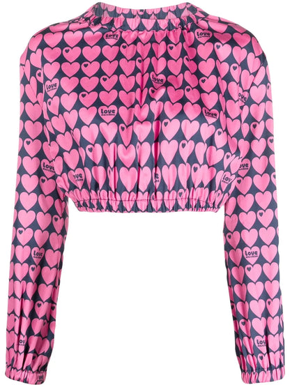 Heart-Print Cropped Blouse