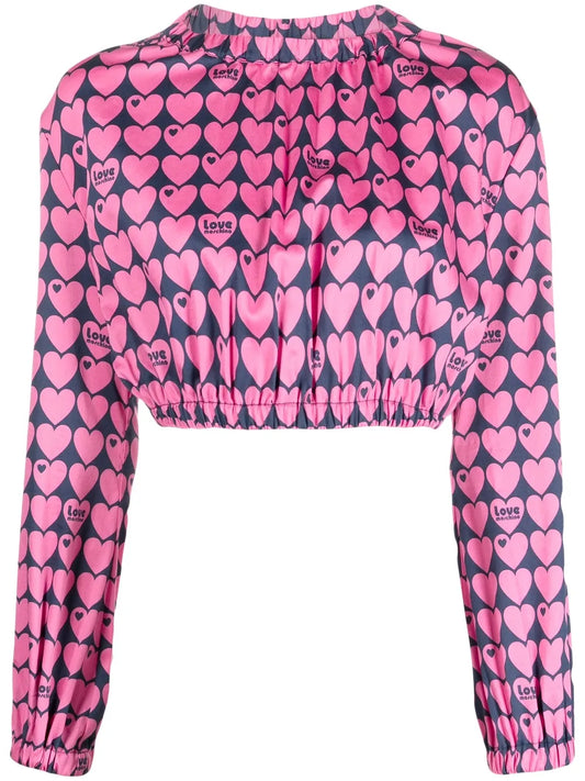 Heart-Print Cropped Blouse