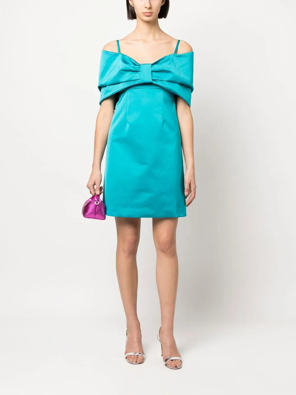 Oversized Bow-Detail Cold-Shoulder Dress