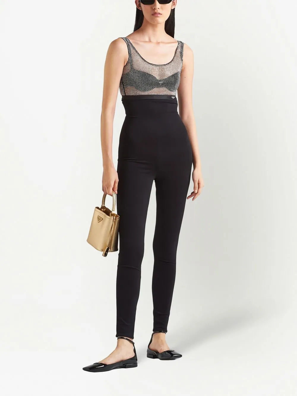 Rhinestone-Embellished Mesh Crop Top