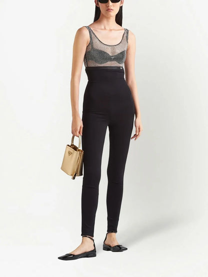 Rhinestone-Embellished Mesh Crop Top