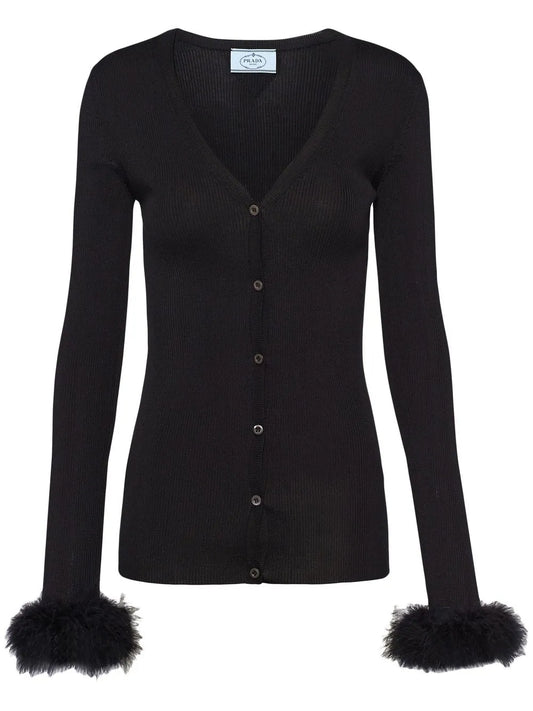 Ribbed-Knit Silk Cardigan