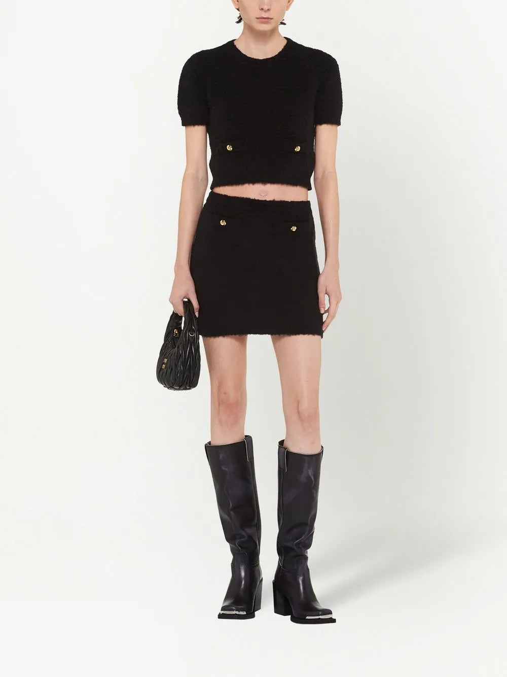 High-Waisted Bouclé Miniskirt