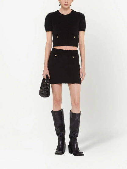 High-Waisted Bouclé Miniskirt