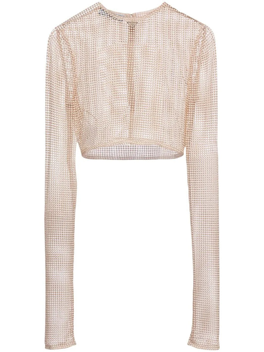 Pearl-Embellished Mesh Top