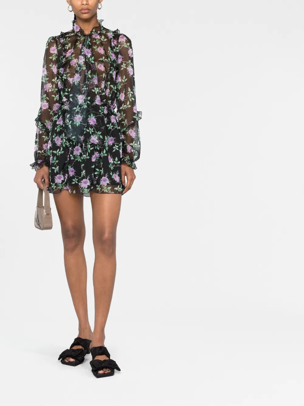 Poly Rose-Print Chiffon Minidress