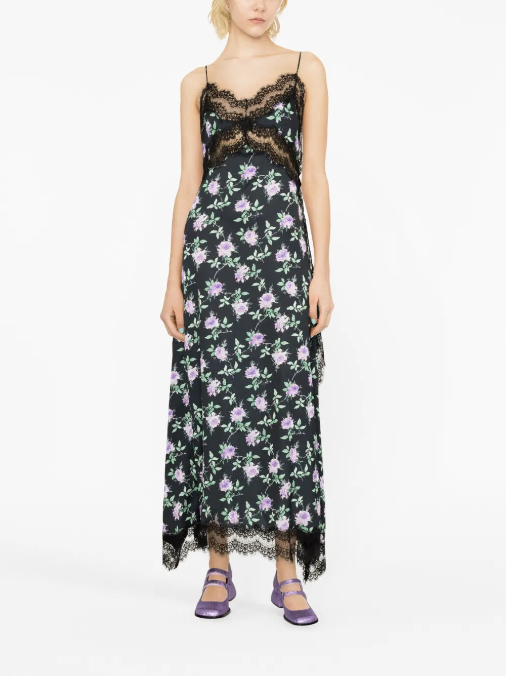 Rose-Print Slip Maxi Dress