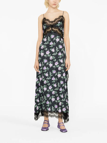 Rose-Print Slip Maxi Dress