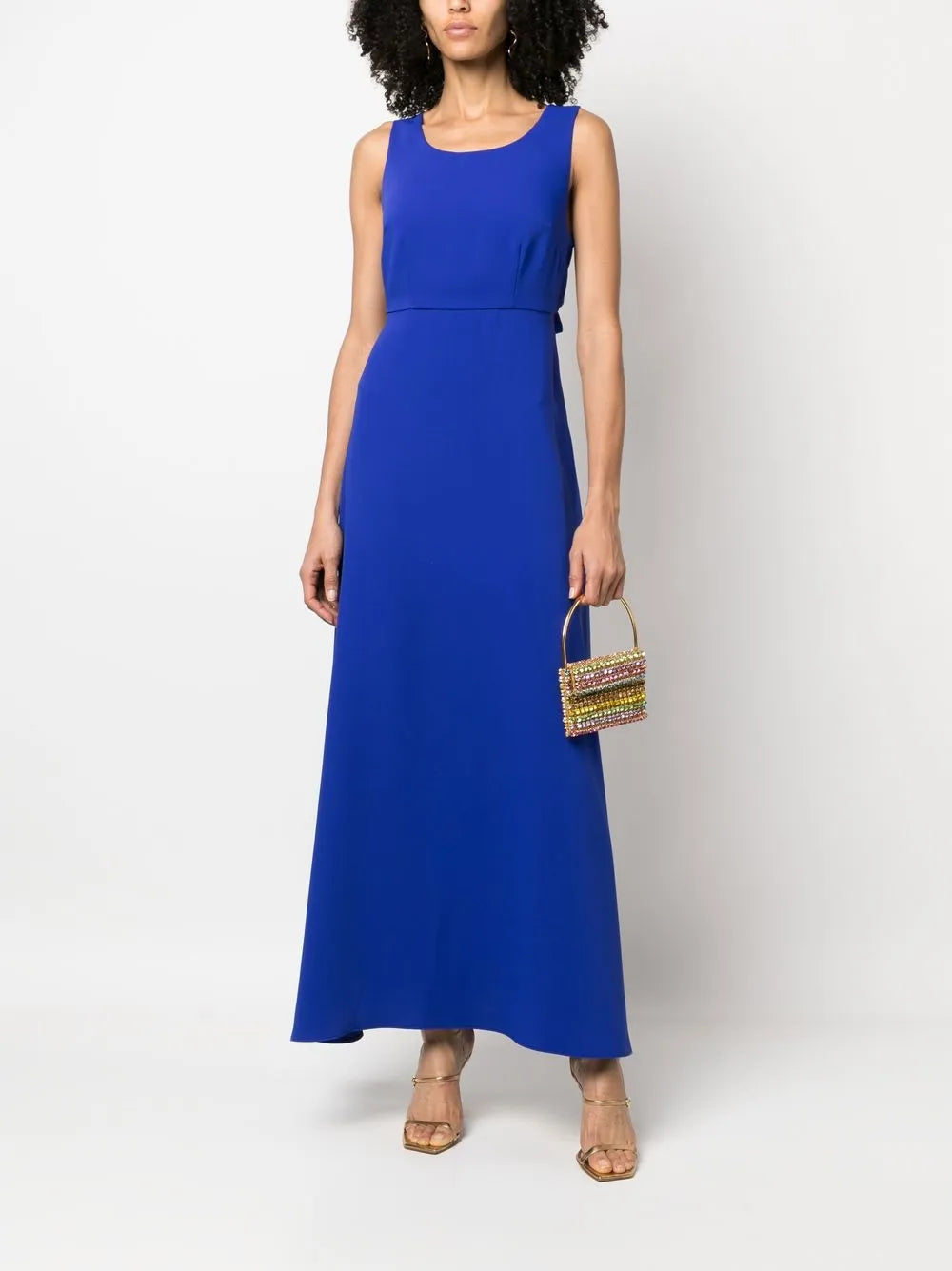 Bow-Fastening Cut-Out Ankle-Length Dress