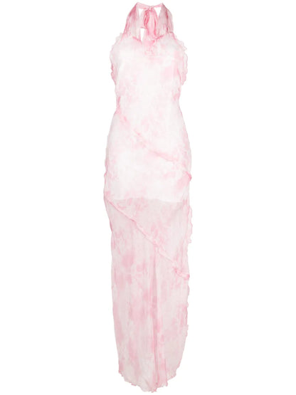 Sheer Ruffle-Detail Maxi Dress