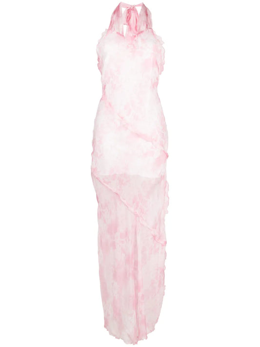 Sheer Ruffle-Detail Maxi Dress
