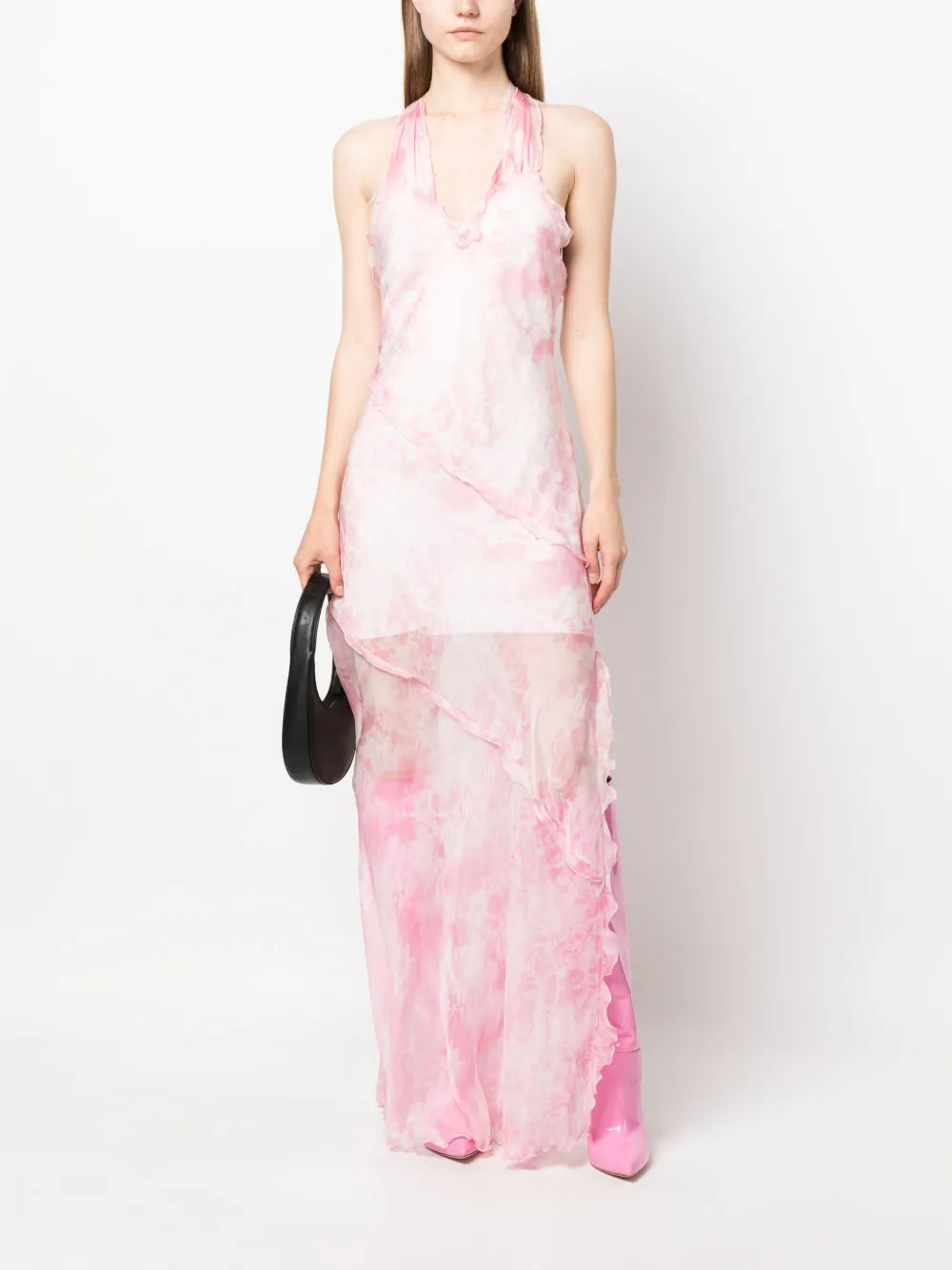 Sheer Ruffle-Detail Maxi Dress