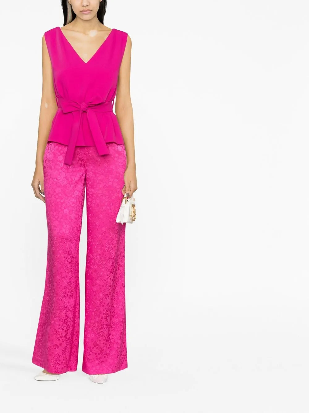 Floral-Jacquard Wide-Leg Trousers