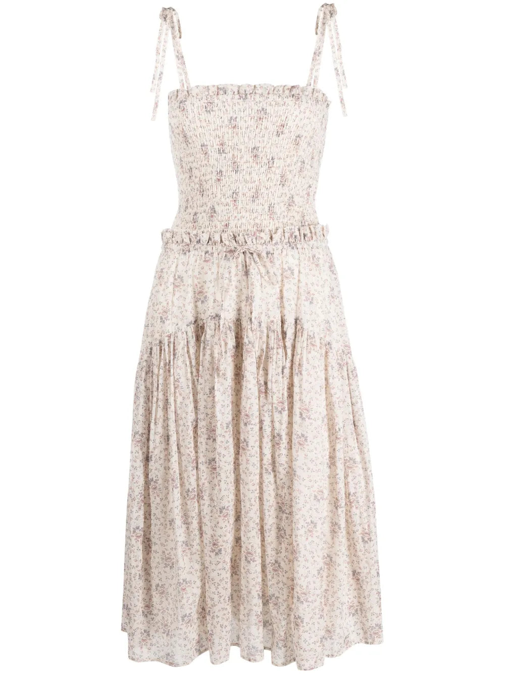 Floral-Print Smocked Cotton Dress