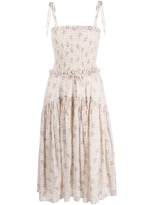 Floral-Print Smocked Cotton Dress